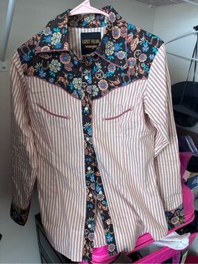 Wrangler Floral Western Stripe Button-Up Shirt - Brown, Blue, Cream